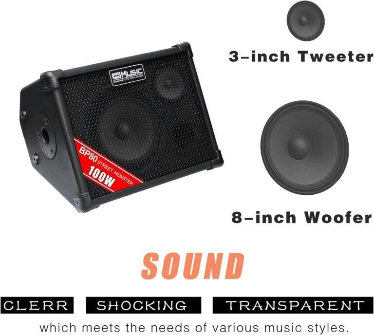 BP80 Battery Powered Acoustic Guitar Amplifier- Portable Bluetooth Speaker 100W, 6 Inputs,3 Band EQ
