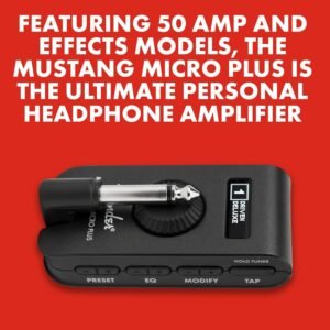 Fender Mustang Micro Plus Guitar Amp, Ultimate Personal Headphone Amplifier with 25 Amp Models, 25 Effects, Bluetooth, and 100 Presets, USB Rechargeable