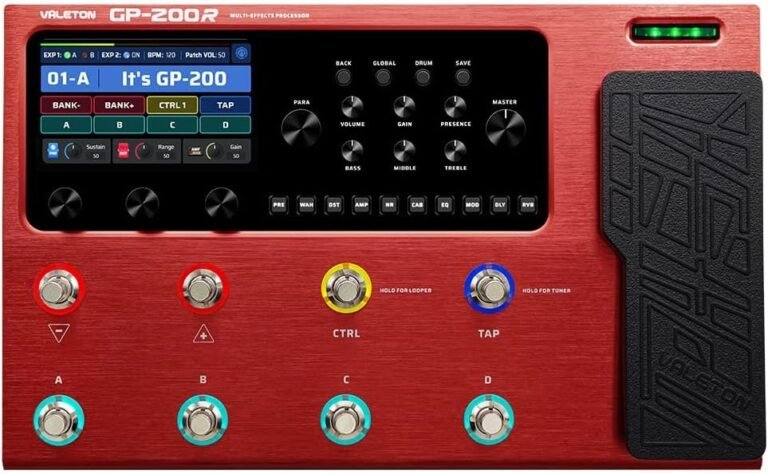 Valeton Guitar Pedal Multi-Effects Processor Guitar Bass Amp Modeling IR Cabinets Simulation with FX Loop MIDI I/O Expression Pedal Stereo OTG USB Audio Interface Red GP-200R
