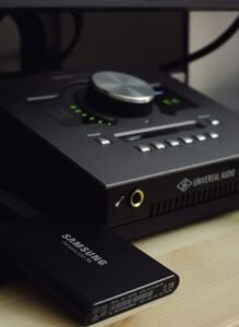 black and gray audio component