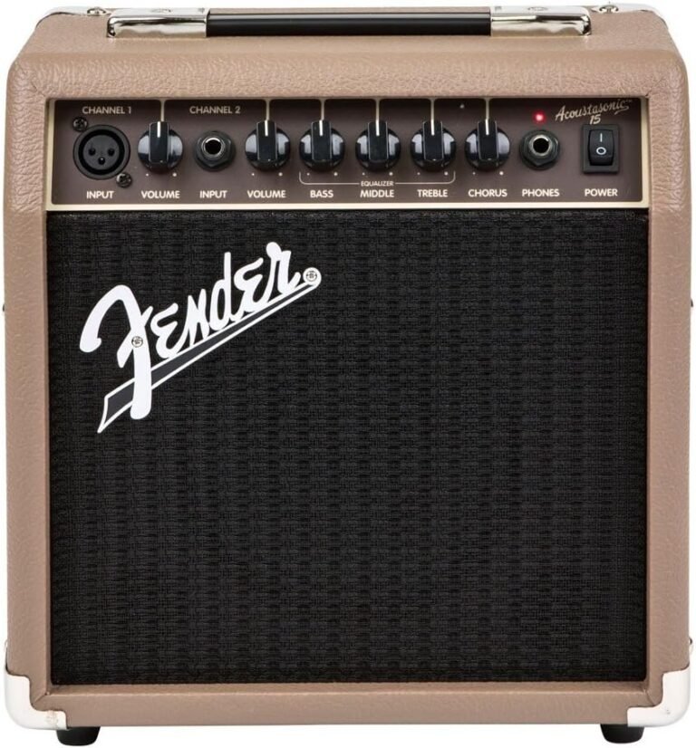 Fender Acoustasonic 15, Combo Guitar Amp, 15W, Suitable For Acoustic Guitar, Brown, includes double input (mic + guitar), for singer and songwriter
