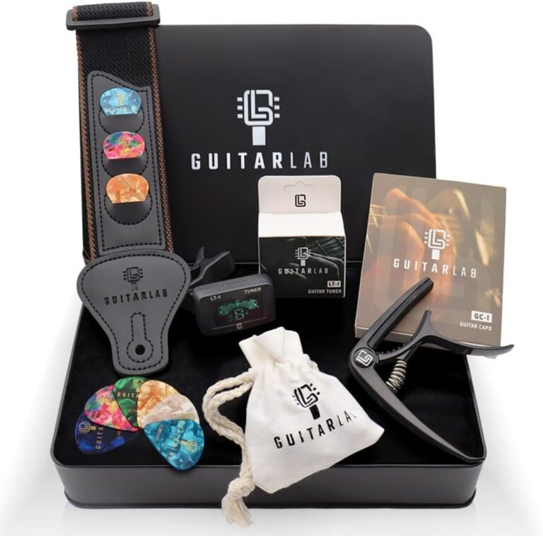 Guitar Accessories Kit - Premium Metal Tin, Guitar Gifts for Men, Includes Guitar Strap, Capo, Guitar Tuner & Guitar Picks - Acoustic, Bass, Electric & Ukelele - Gift Set for Guitarists