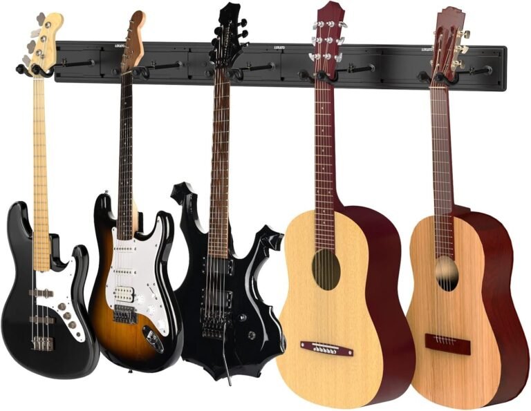 LEKATO Guitar Wall Mount Hanger, Aluminum Rack Holder with 5 Adjustable Hangers, Multi-Instrument Stand for Acoustic, Electric, Bass, Banjo, Mandolin