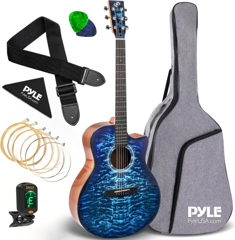 Pyle Full Size Classical Guitar - Steel String, 41" Blue, Gig Bag, Tuner, Extra Strings, Strap, Picks, Right