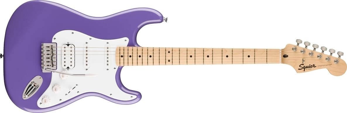 Squier by Fender Limited Edition Sonic Stratocaster Electric Guitar HSS, Maple Fingerboard, White Pickguard, Ultraviolet