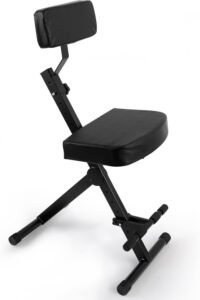 Dana Trading Portable Adjustable Musician Performer Stool - Folding Musicians Performance Chair, Drum Guitarist Keyboard Throne w/Adjustable Padded Cushion Seat and Back, Foot Rest