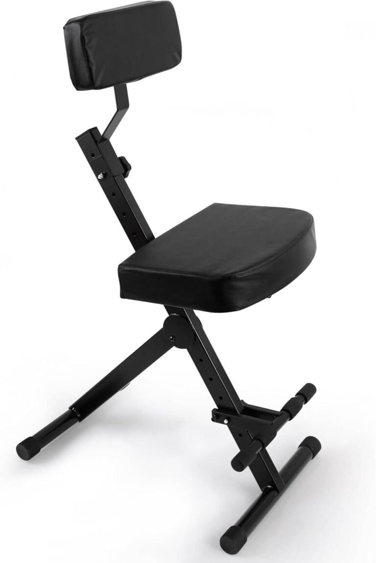 Dana Trading Portable Adjustable Musician Performer Stool - Folding Musicians Performance Chair, Drum Guitarist Keyboard Throne w/Adjustable Padded Cushion Seat and Back, Foot Rest