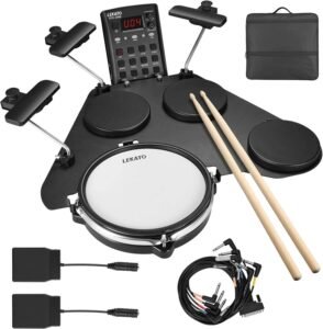 Electronic Drum Set, Portable Electric Drum Set for Beginner with Quiet Mesh Snare Drum Pads, 220+ Sounds, USB MIDI, 2 Switch Pedal, Electric Drum Kit with Sticks, Travel Bag