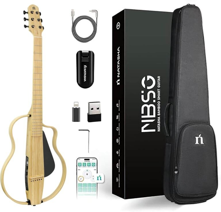 Natasha Bamboo Smart Acoustic Guitar,Silent Guitar,Removable Frames,Wireless Receiver, USB Cable and Gig Bag