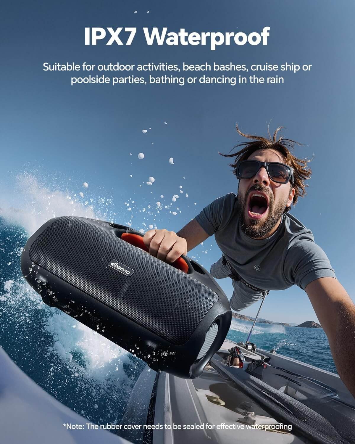 100W Bluetooth Speaker, Outdoor Wireless Boombox with Powerful Bass, RGB Lights, IPX7 Waterproof