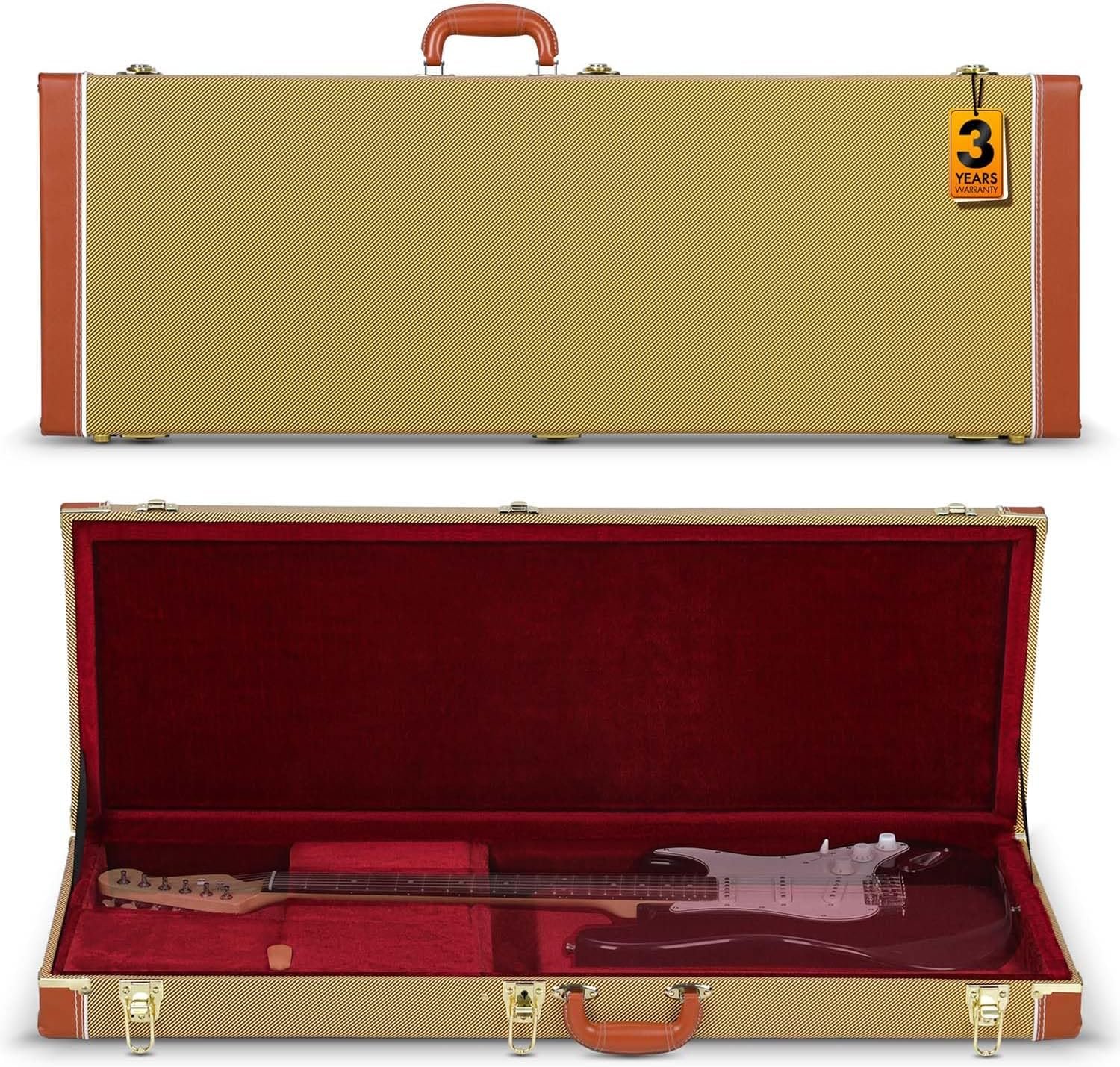 CAHAYA Guitar Case Electric Hardshell: 0.98inch Thick Padding Only for ST Electric Guitars Hardshell Wood Guitar Gig Case with Padded Comfortable Handle and 2 Keys Yellow