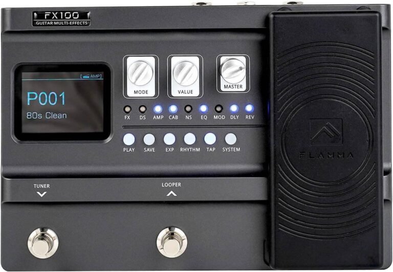 FLAMMA FX100 Guitar Multi-effects Pedal with 55 Amp Models 151 Built-in Effects 80' Looper 40 Drum Machine 10 3rd Party IR Slots Headphone OTG for Home Practice Performance