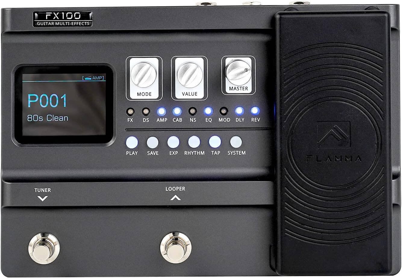 FLAMMA FX100 Guitar Multi-effects Pedal with 55 Amp Models 151 Built-in Effects 80' Looper 40 Drum Machine 10 3rd Party IR Slots Headphone OTG for Home Practice Performance