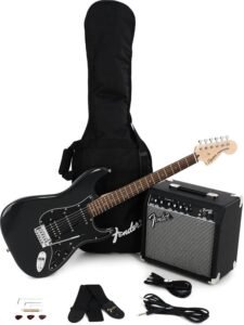 Squier Affinity Series Stratocaster Packs Electric Guitar, Charcoal Frost Metallic, Laurel Fingerboard