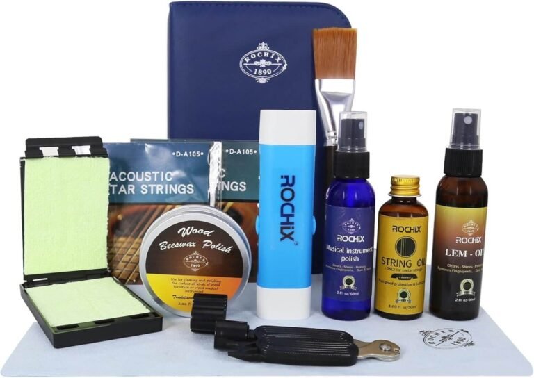Guitar Cleaner Care Cleaning Kit,Maintenance Kit 11 Pack,Beeswax,Polish,Lemon Oil,String Oil,String Saver,String Guard Pen(Random Color),Winder,Guitar Strings,String Brush,Cleaning Cloth