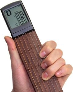 Pocket Guitar Chord Practice Tool, Portable Guitar Neck for Trainer Beginner w/a Rotatable Chords Chart Screen Battery Included