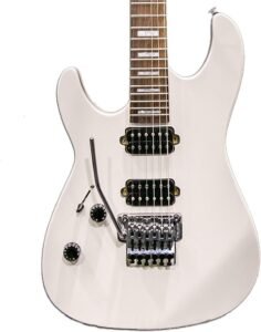 GoDpsMusic 6 String Sawtooth ST-M24 Electric Guitar with Floyd Rose, Left Handed Satin White (ST-M24-LH-SWH)