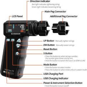 T2 Smart Automatic Guitar & Ukulele Tuner | Fast Acoustic Guitars Auto-Tuner With 180RPM Electric String Winder | Safe & Professional Grade T