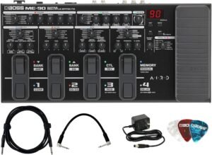 Boss ME-90 Guitar Multiple Effects Bundle with Gearlux Power Supply, Instrument Cable, Patch Cable, and Picks