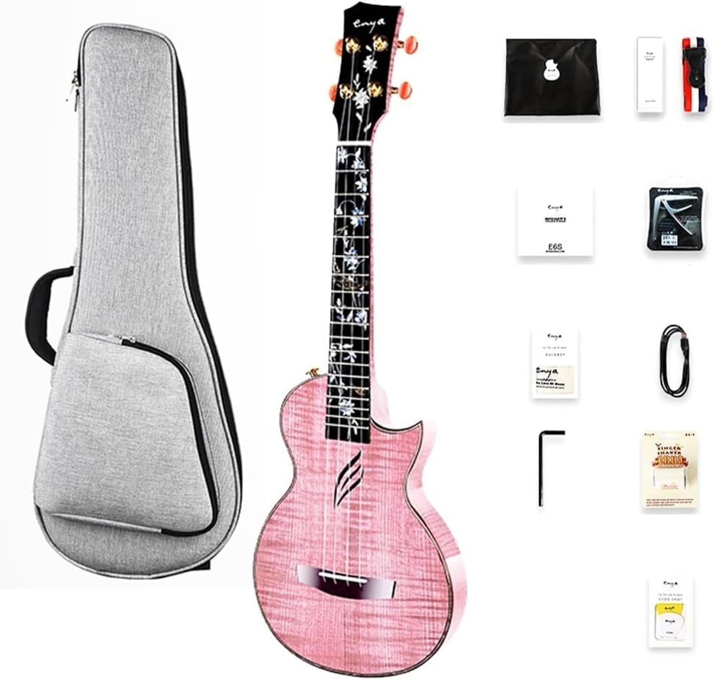 26-Inch Concert Ukulele with Flowered Fingerboard – All-in-One Package with Storage & Maintenance Tools for Beginners