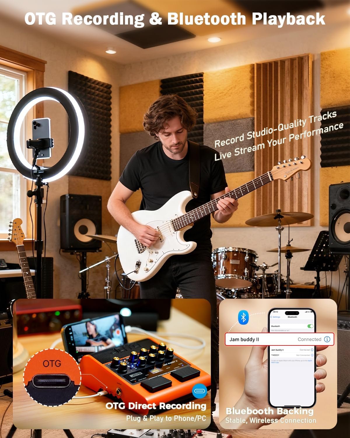 JOYO 10W Portable Guitar Practice Amp & Multi-Effects Pedal Combo Amplifier with Footswitch,OTG Recording, Bluetooth,14 Amp Models,3-Band EQ,36 Drum Patterns & Looper (JAM Buddy II, Orange)