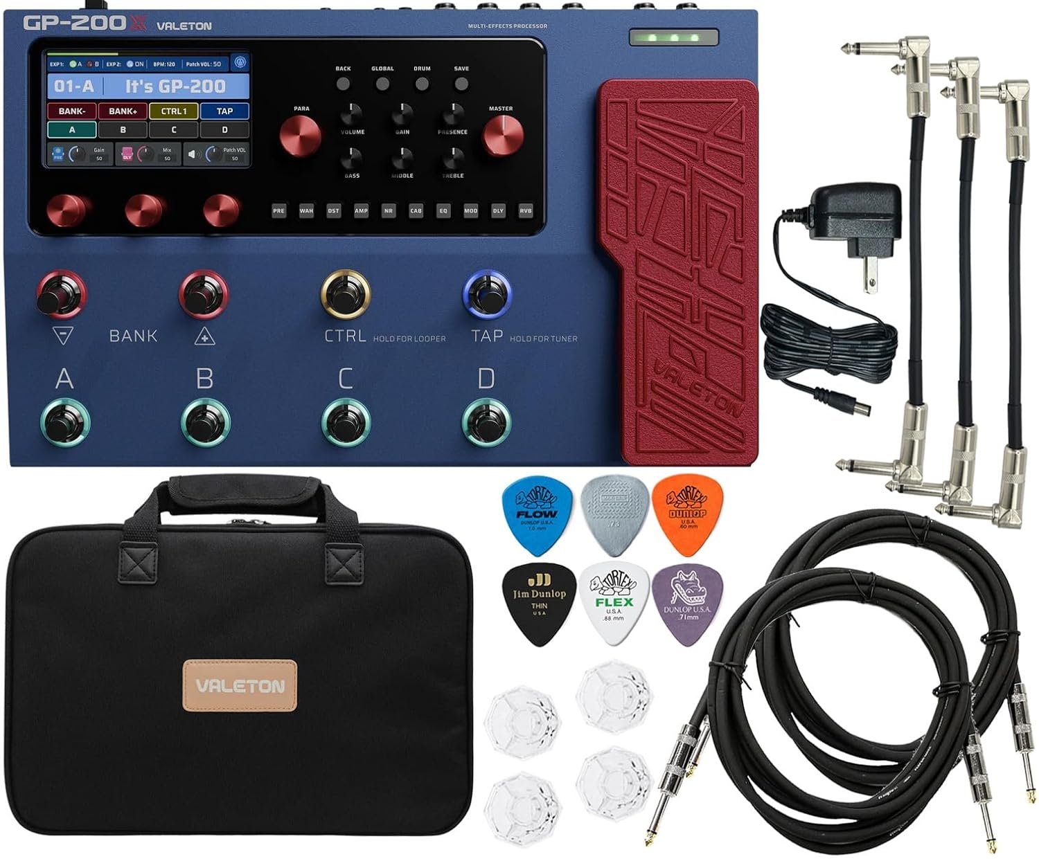 VALETON GP-200X Multi-Effects Processor Pedal Expression, FX Loop, MIDI, Electric, Bass, Accoustic Guitar Amp Modeling, IR Cab Simulation, Stereo, USB Interface with Tonebird Bag, Cable, Picks Bundle