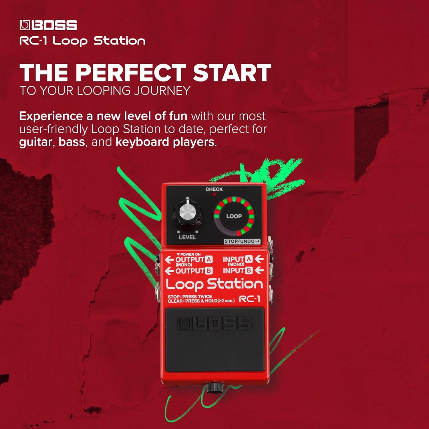 BOSS RC-1 Loop Station Pedal | Industry Standard Simple Looper for Guitar, Bass, Keyboards & More | 24-Segment LED Indicator | 12 Minutes of Record Time | Record, Playback, Overdub, Undo & Redo Loops