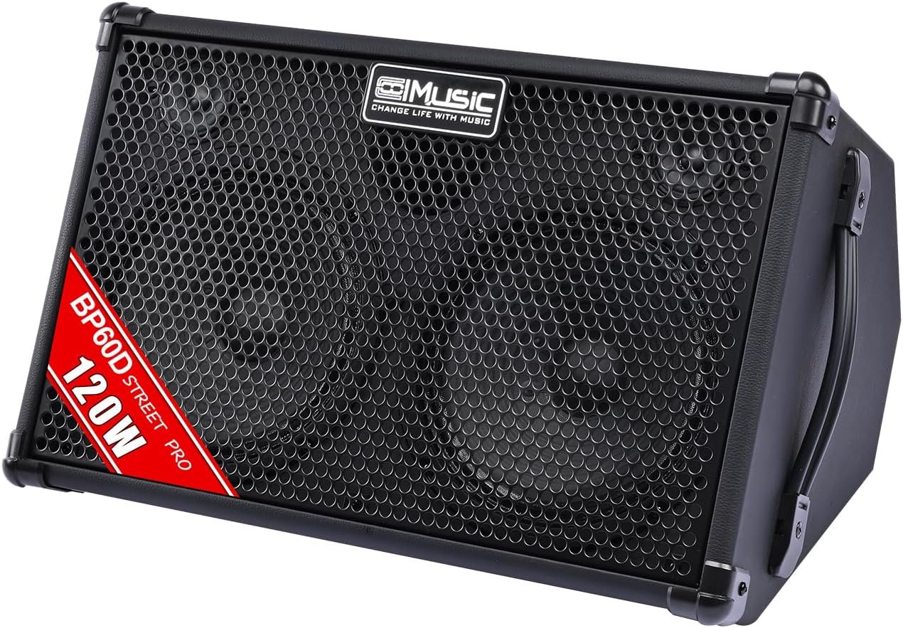 Coolmusic BP60D 120W Battery Powered Acoustic Guitar Amplifier,Portable Bluetooth Speaker with Reverb Chorus Delay Effect, 7 Inputs
