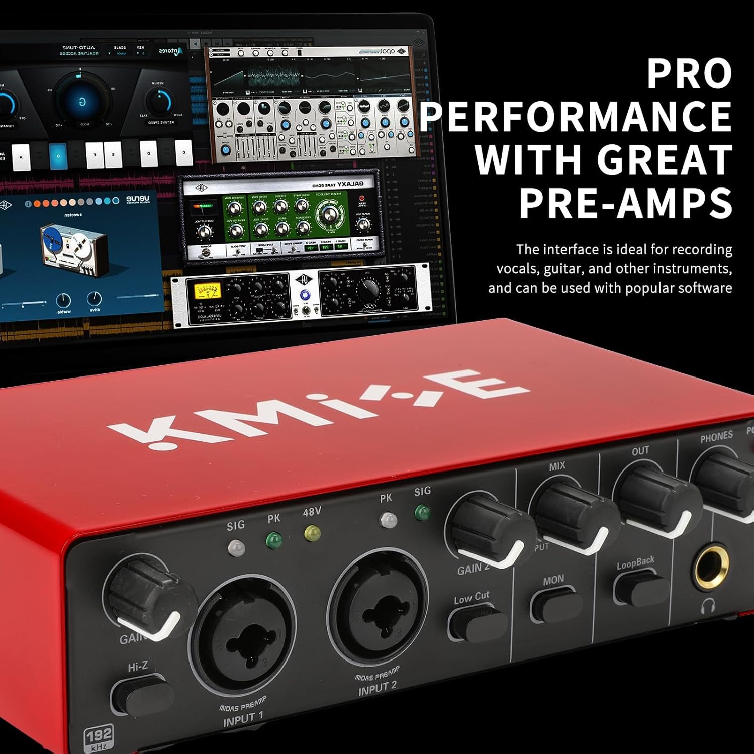 Kmise USB Audio Interface, Computer Recording Audio Interfaces with 48V Phantom Power for Recording, Studio Quality Sound, Compatible with Guitarists, Vocalists, Podcasters (USB 3.0 Type-A)