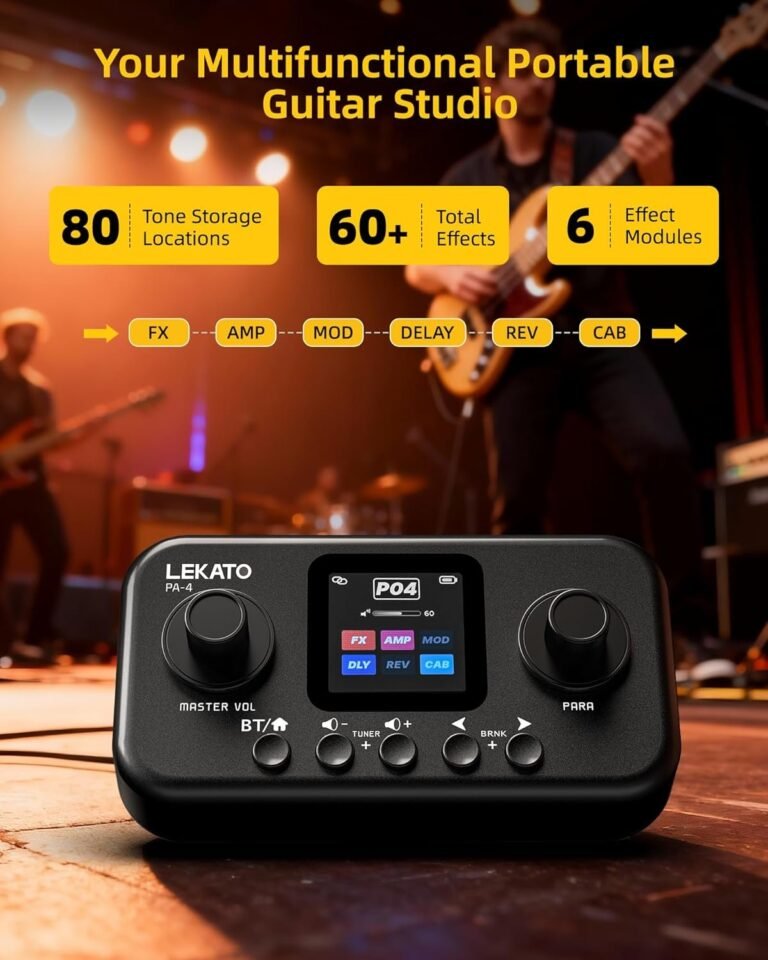 LEKATO portable multi effects pedal with 60 built-in effects and amp modelling for electric guitar