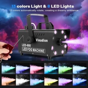 Outdoor fog machine with wireless remote control and LED lights for garden parties and events
