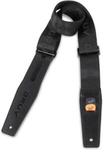 Wide black Gruv Gear ergonomic guitar strap with padded shoulder support