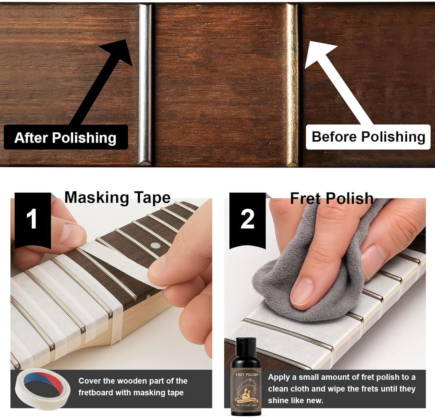 Beginner guitar setup with guitar cleaning kit and acoustic guitar