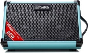 Blue portable powered acoustic guitar amplifier with dual inputs