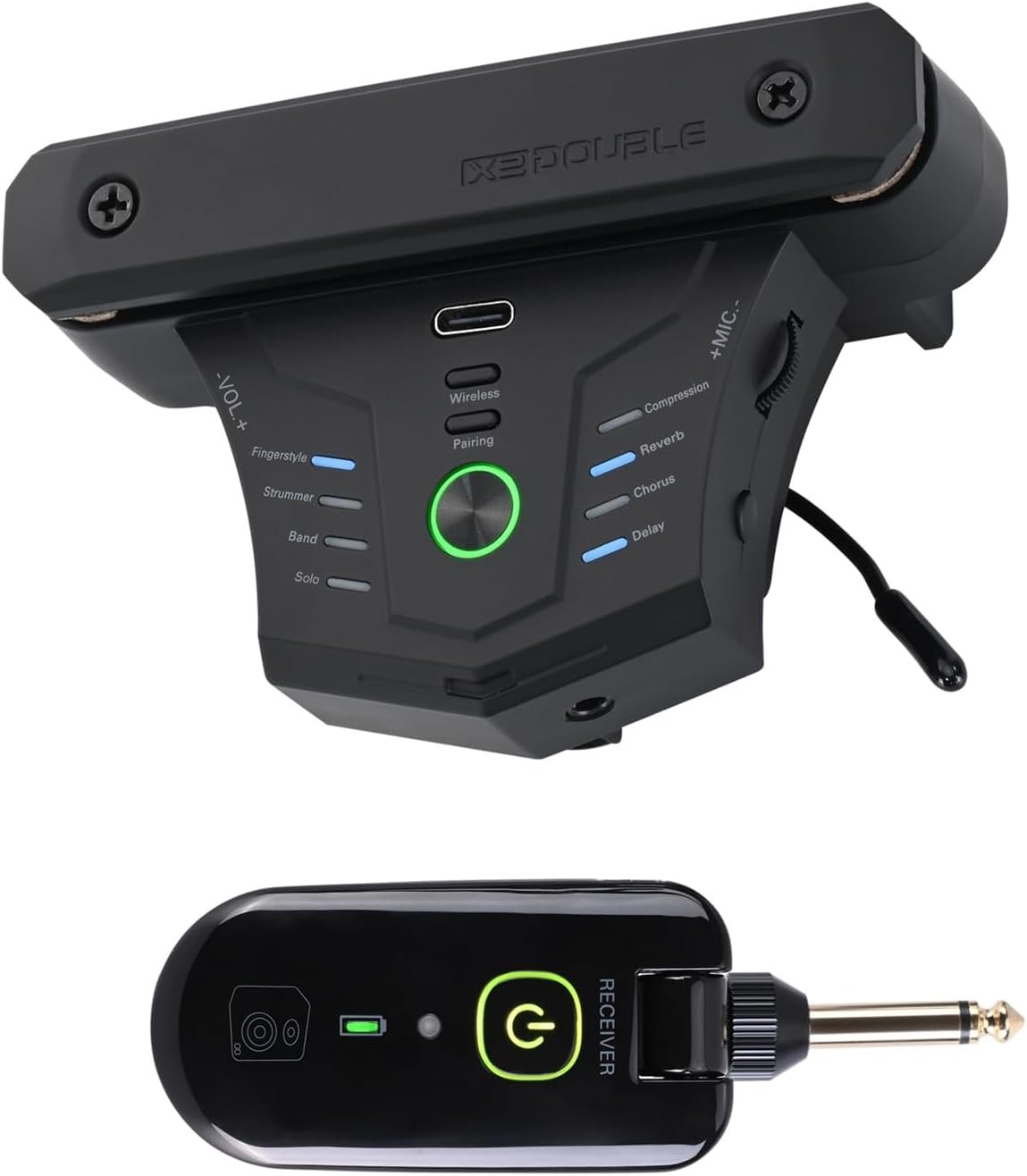Wireless acoustic guitar pickup with resonance system installed in soundhole