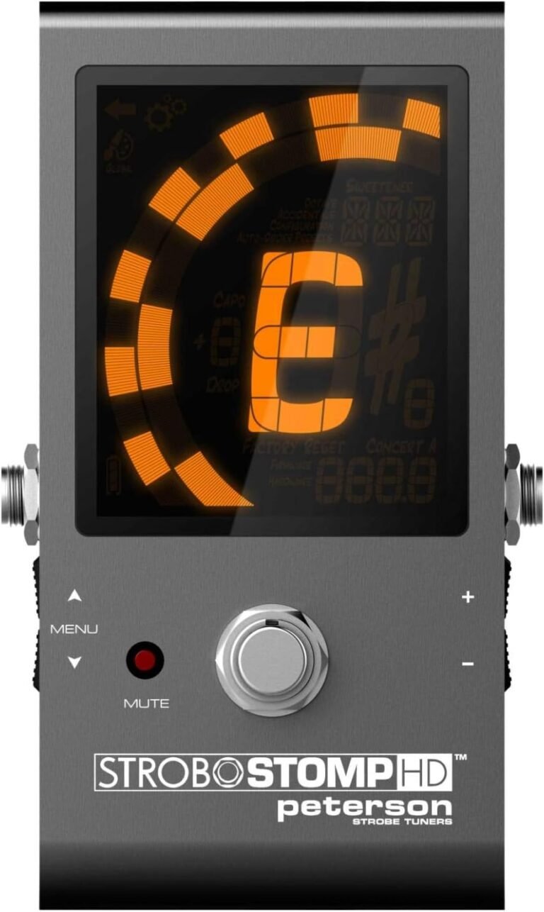 Peterson StroboStomp HD pedal tuner with illuminated orange strobe display